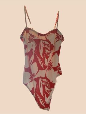 Shade & Shore Red and Cream Floral One-Piece Swimsuit